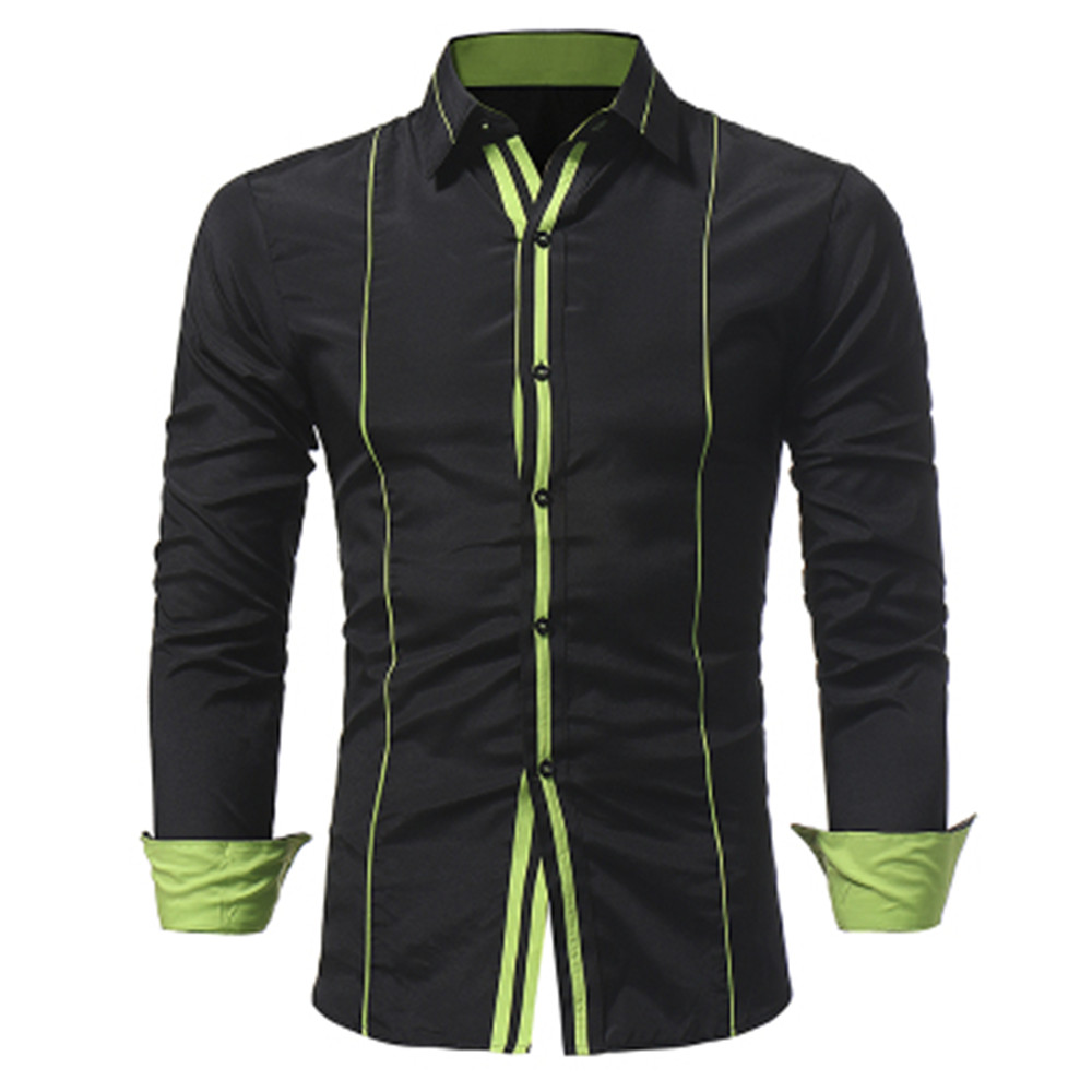 New Personalized Striped Lace Men's Casual Slim Long-Sleeve Shirt