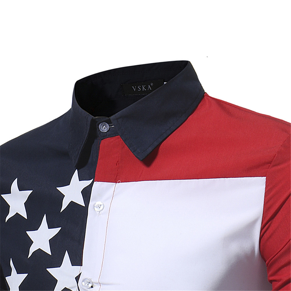 New Casual Color Mixed Five-Pointed Star Printing Men's Slim Long-Sleeved Shirt