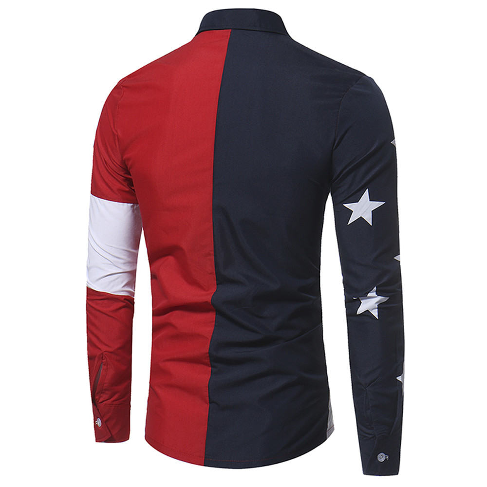 New Casual Color Mixed Five-Pointed Star Printing Men's Slim Long-Sleeved Shirt