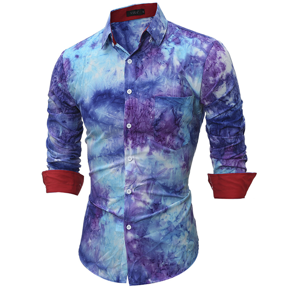 New High Quality 3D Tie Dye Men's Slim Casual Long Sleeve Shirt