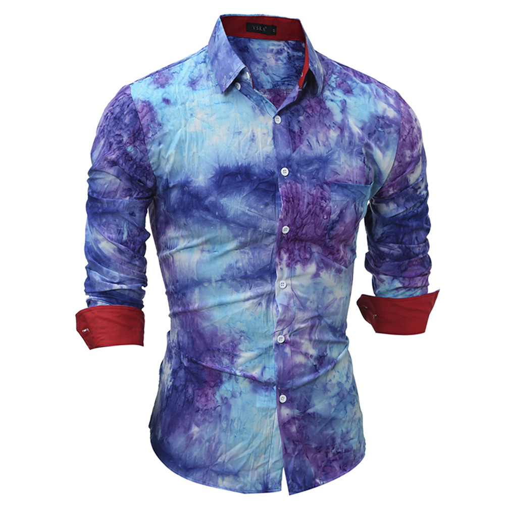 New High Quality 3D Tie Dye Men's Slim Casual Long Sleeve Shirt