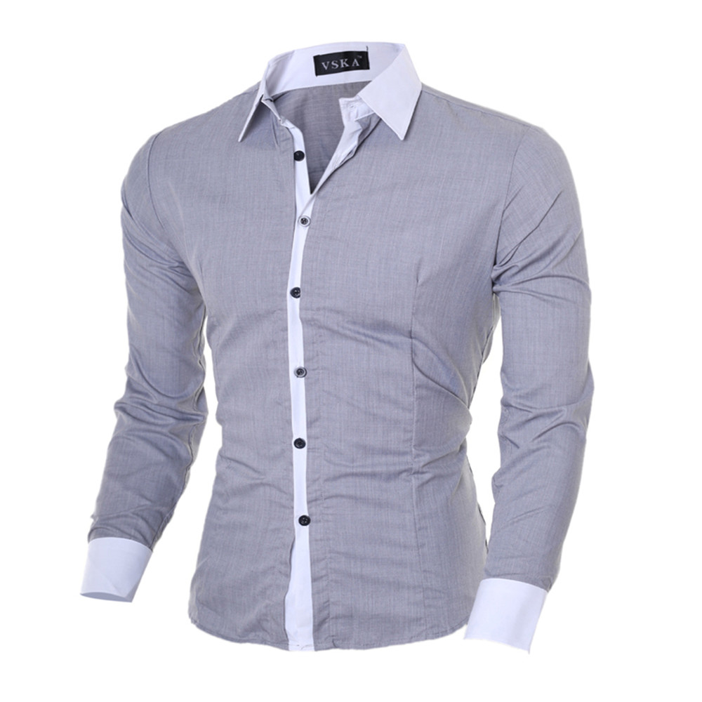 Classic Men's Fashion Slim Casual Color Collar Long-Sleeved Shirt