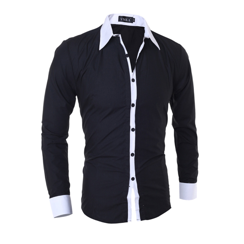 Classic Men's Fashion Slim Casual Color Collar Long-Sleeved Shirt