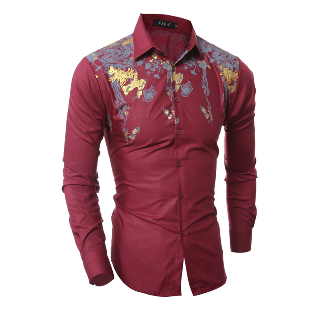 New High-Quality Boutique Print Men's Casual Slim Long-Sleeved Shirt
