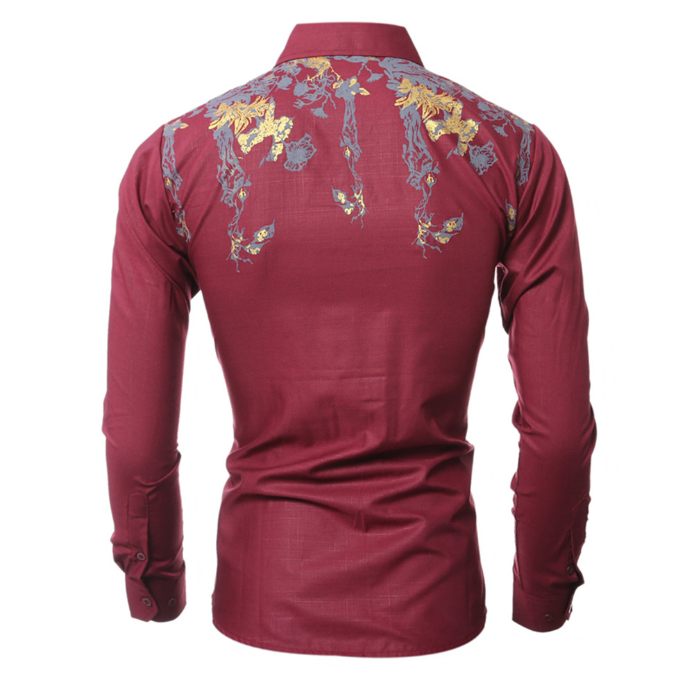 New High-Quality Boutique Print Men's Casual Slim Long-Sleeved Shirt