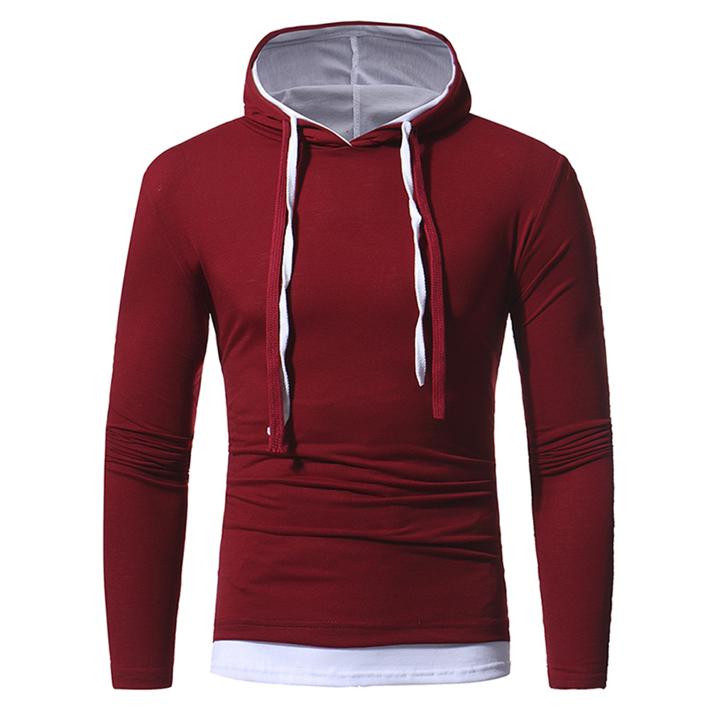 New Solid Color Two-Piece Double Cap Men's Casual Slim Long-Sleeve Hoodie