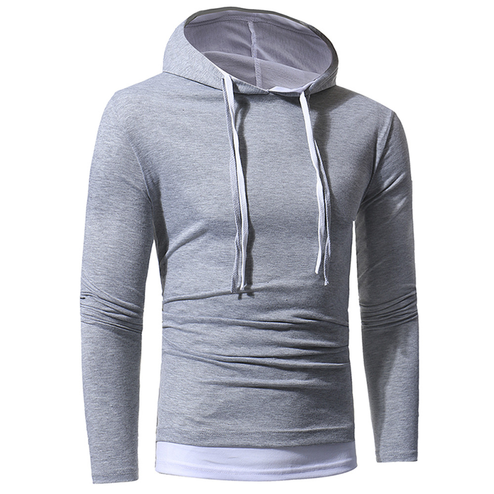 New Solid Color Two-Piece Double Cap Men's Casual Slim Long-Sleeve Hoodie