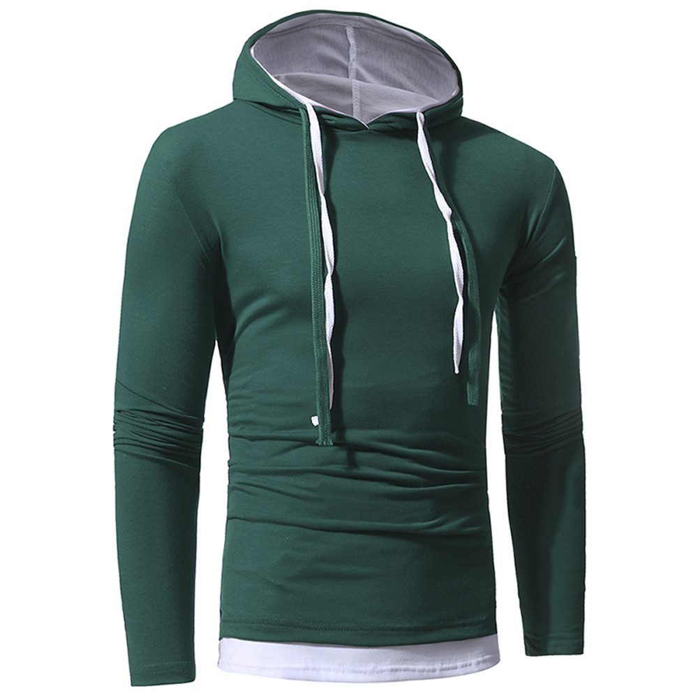 New Solid Color Two-Piece Double Cap Men's Casual Slim Long-Sleeve Hoodie