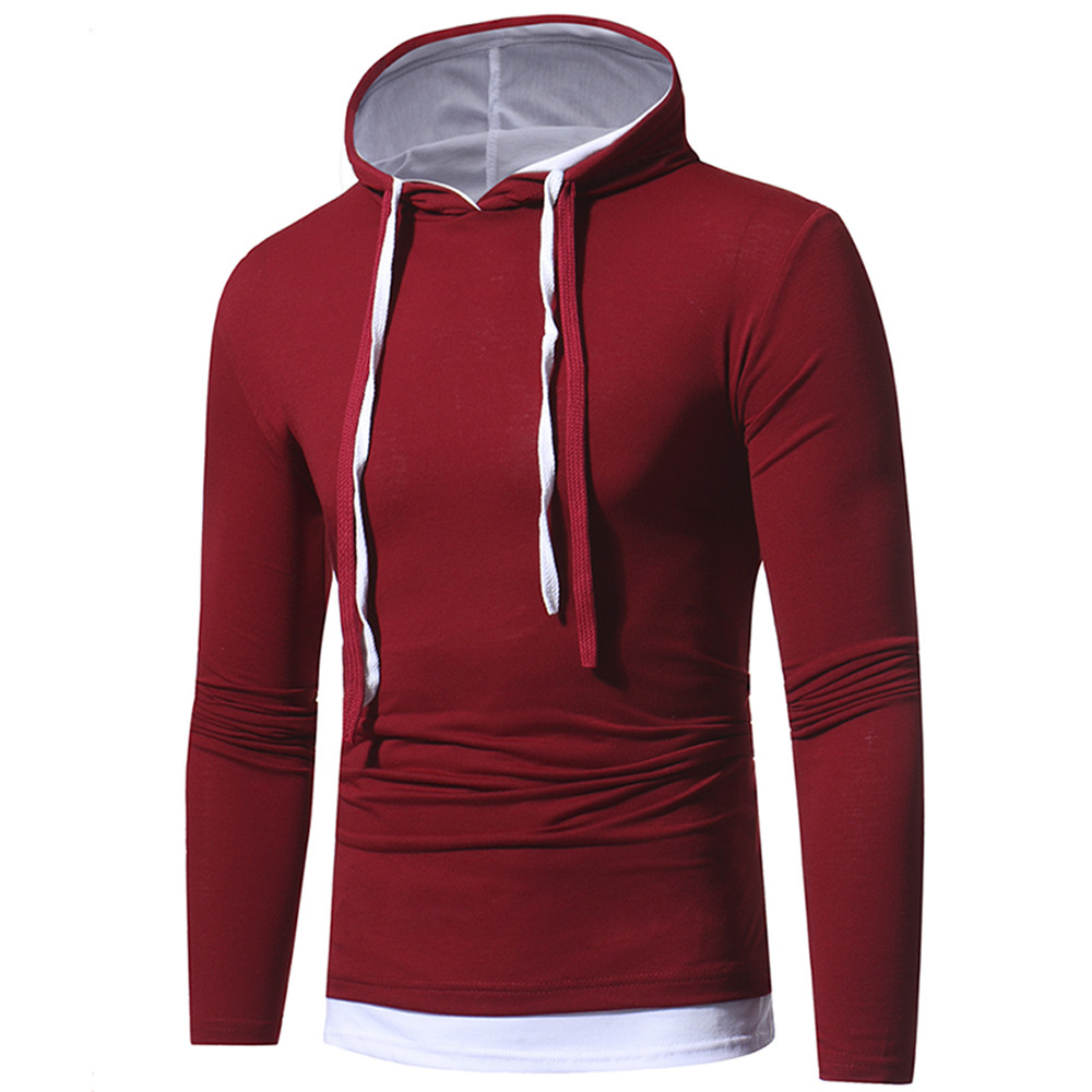 New Solid Color Two-Piece Double Cap Men's Casual Slim Long-Sleeve Hoodie