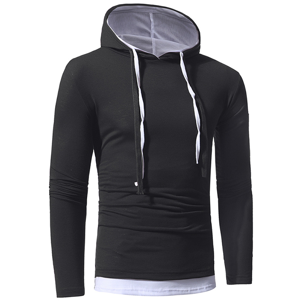 New Solid Color Two-Piece Double Cap Men's Casual Slim Long-Sleeve Hoodie