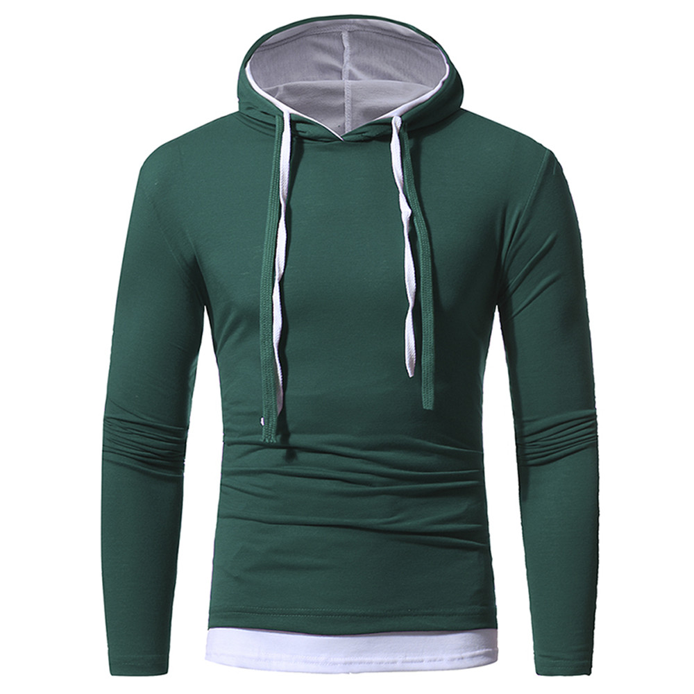 New Solid Color Two-Piece Double Cap Men's Casual Slim Long-Sleeve Hoodie