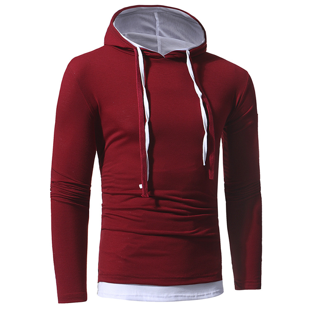 New Solid Color Two-Piece Double Cap Men's Casual Slim Long-Sleeve Hoodie