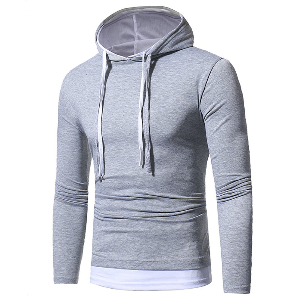 New Solid Color Two-Piece Double Cap Men's Casual Slim Long-Sleeve Hoodie