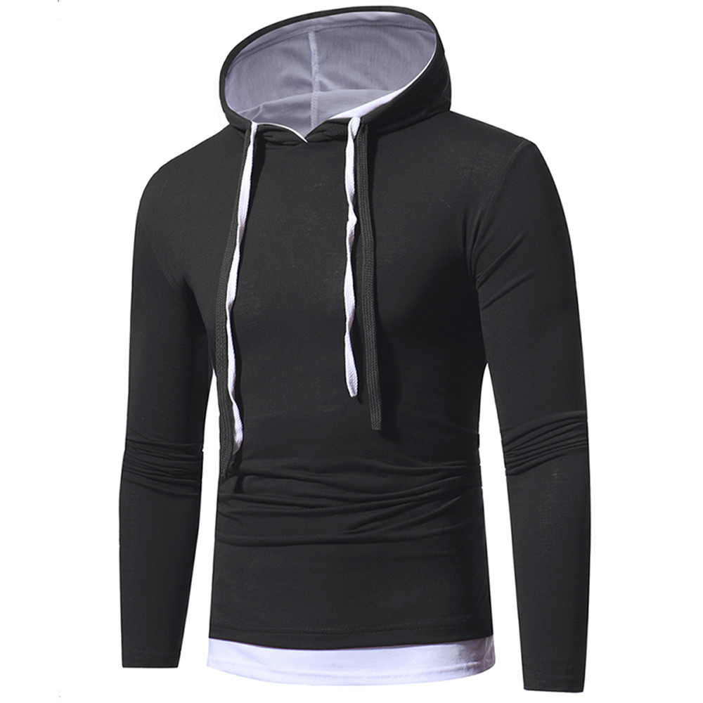 New Solid Color Two-Piece Double Cap Men's Casual Slim Long-Sleeve Hoodie