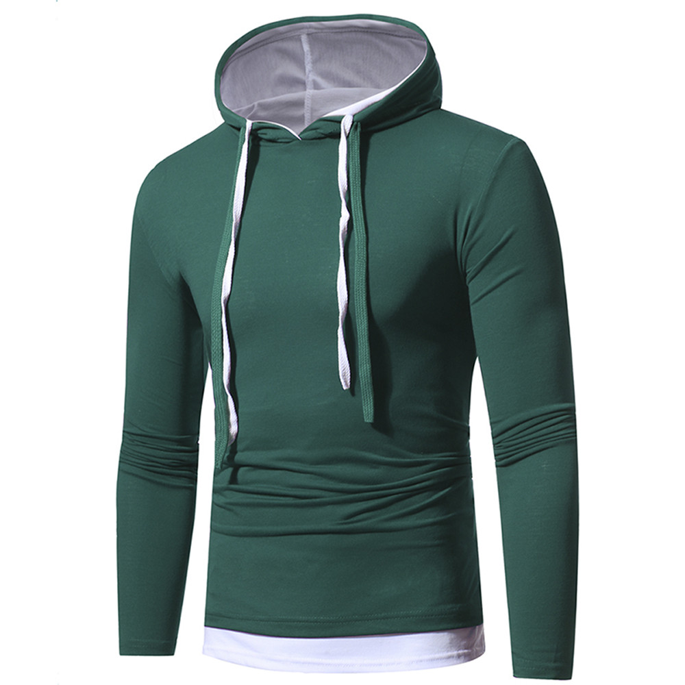 New Solid Color Two-Piece Double Cap Men's Casual Slim Long-Sleeve Hoodie