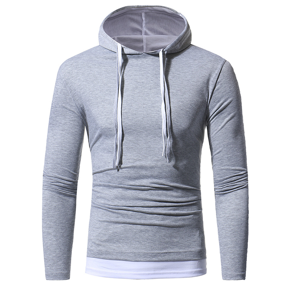 New Solid Color Two-Piece Double Cap Men's Casual Slim Long-Sleeve Hoodie