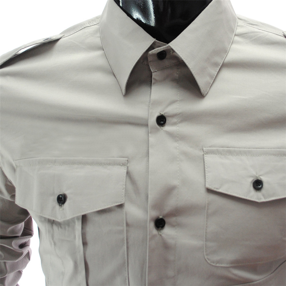 New Multi-Pocket Epaulettes Men's Luxury Slim Casual Long-Sleeved Shirt