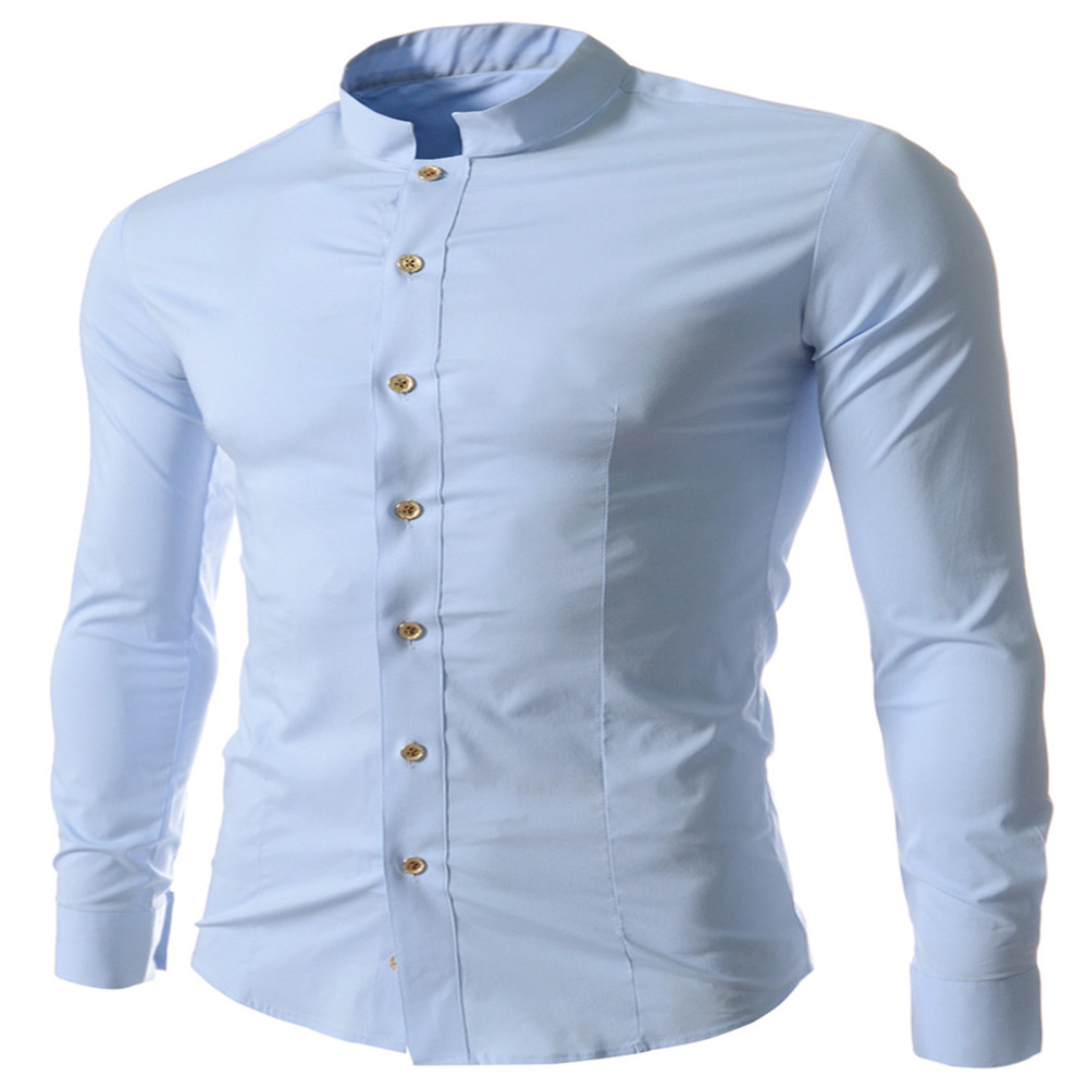 New Casual Small Collar Men's Long Sleeve Shirt