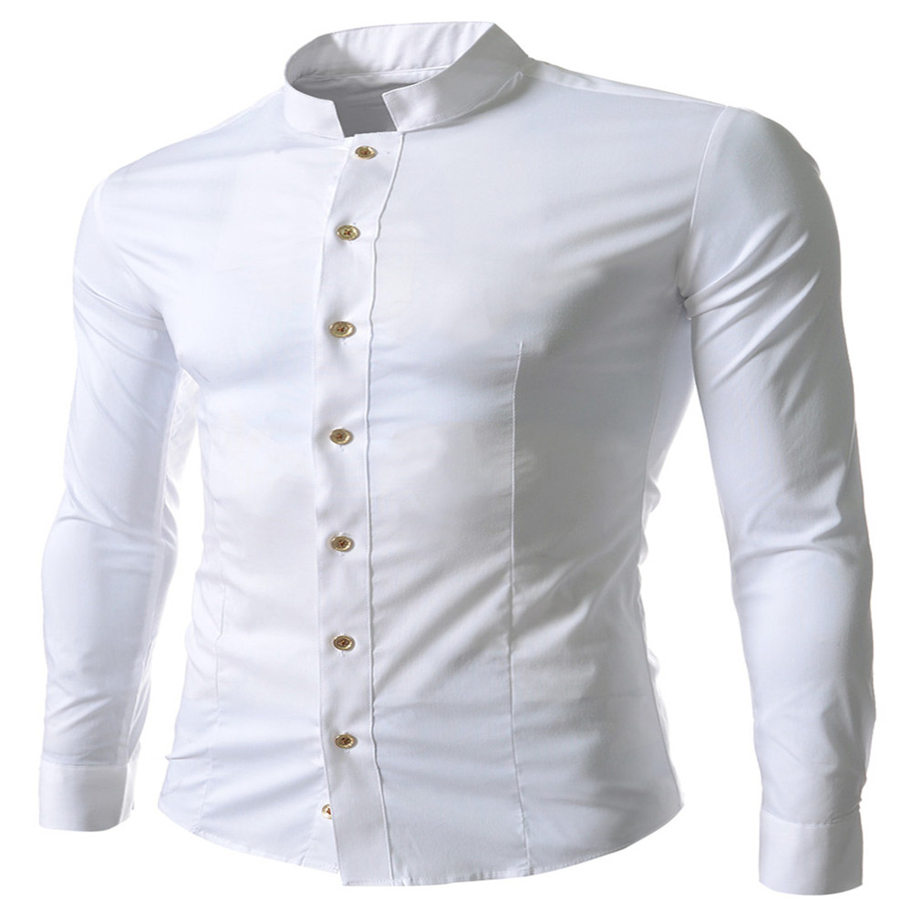 New Casual Small Collar Men's Long Sleeve Shirt