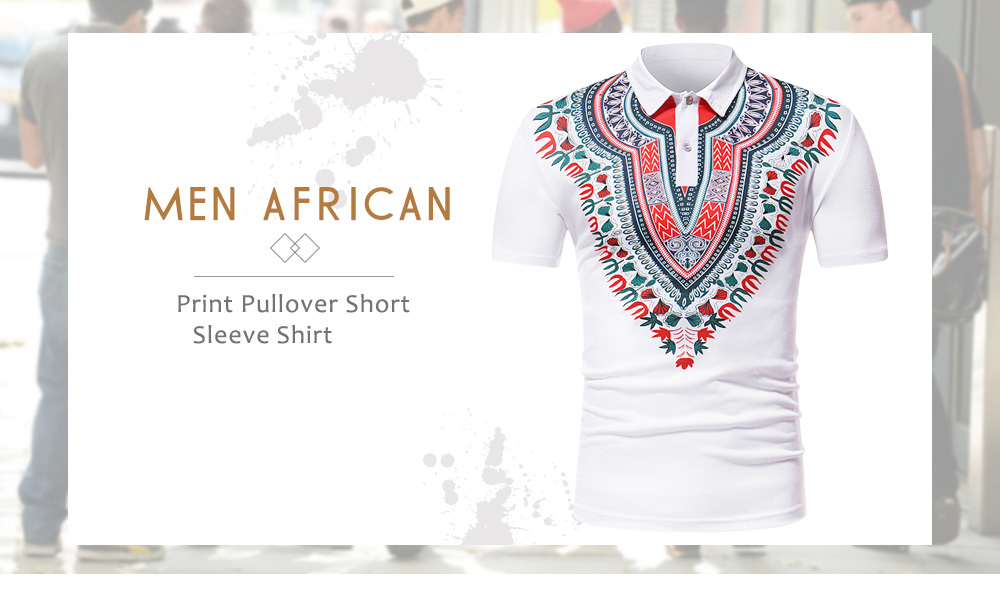 ZT - PL05 Men African Print Pullover Short Sleeve Summer Casual Shirt with Turn-down Collar