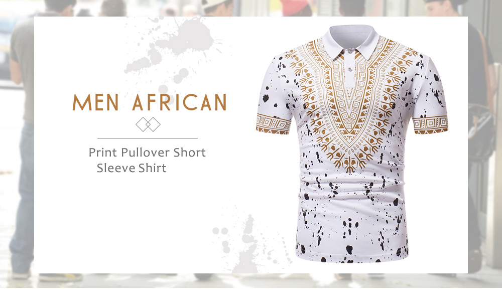 ZT - PL02 Men African Print Pullover Short Sleeve Summer Casual Shirt with Turn-down Collar