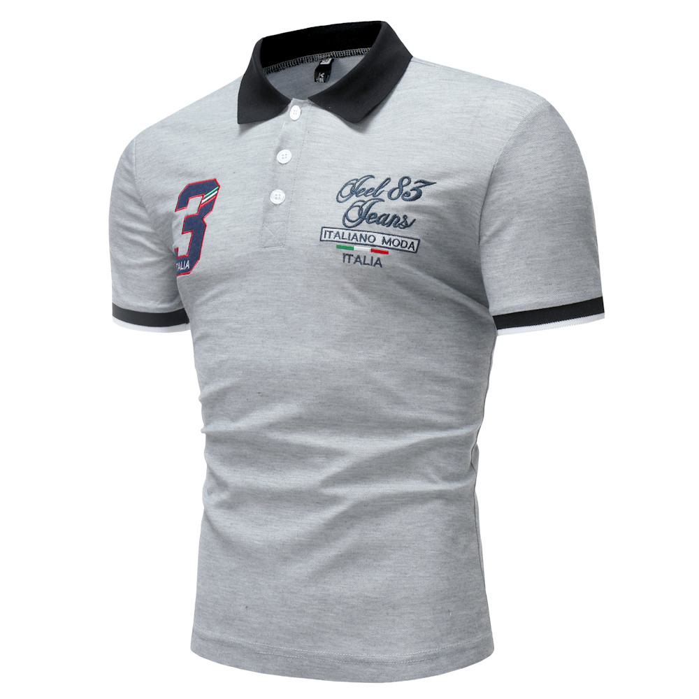 Men's Short Sleeve 3 Digital Embroidery Casual Short Sleeve POLO Shirt