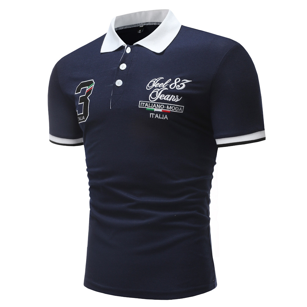 Men's Short Sleeve 3 Digital Embroidery Casual Short Sleeve POLO Shirt