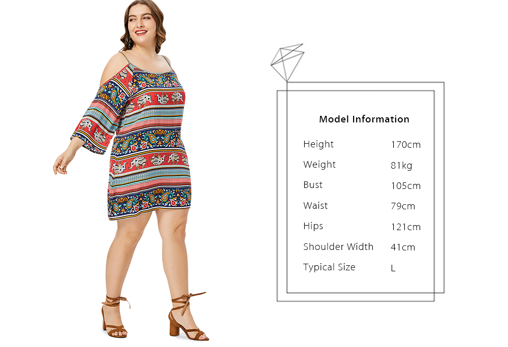 Plus Size Open Shoulder Ethnic Mini Dress