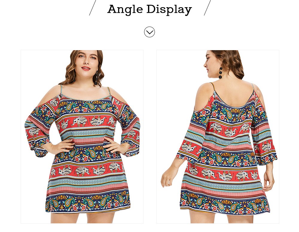 Plus Size Open Shoulder Ethnic Mini Dress