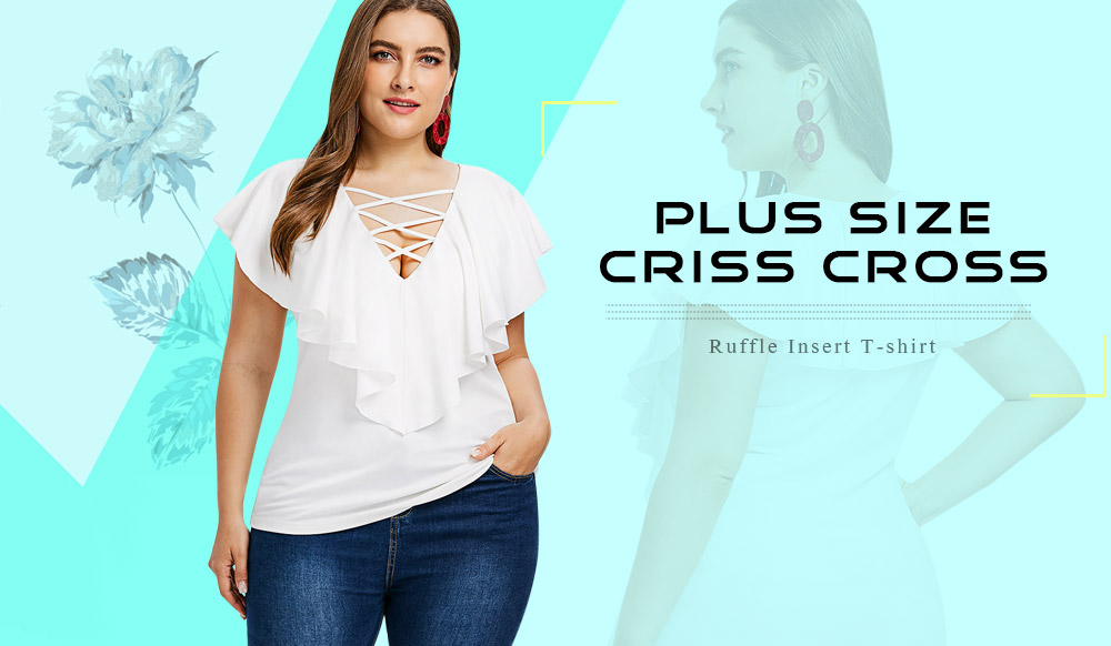 Plus Size Criss Cross Ruffle Insert T-shirt