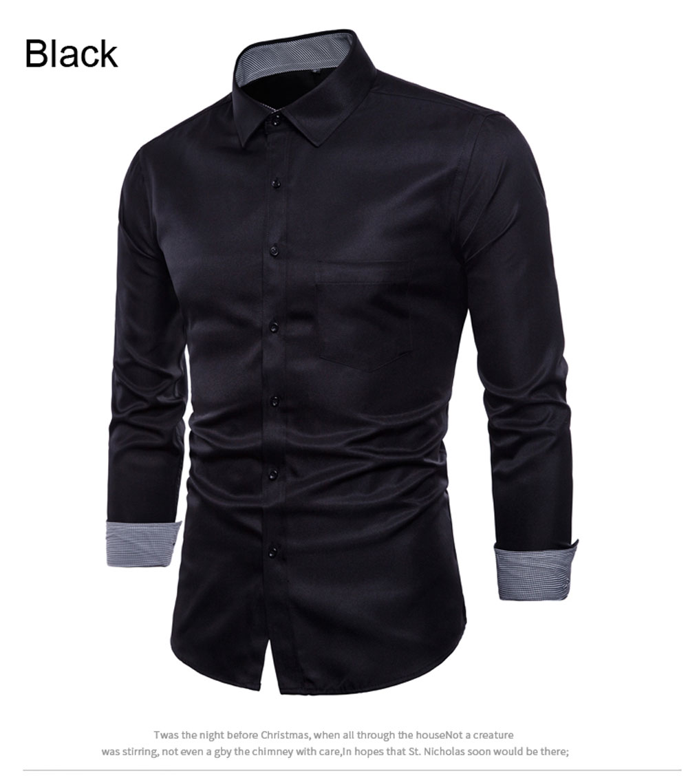 Spring Men's Long-Sleeved Shirt British Solid Color Wild Shirt T-Shirt