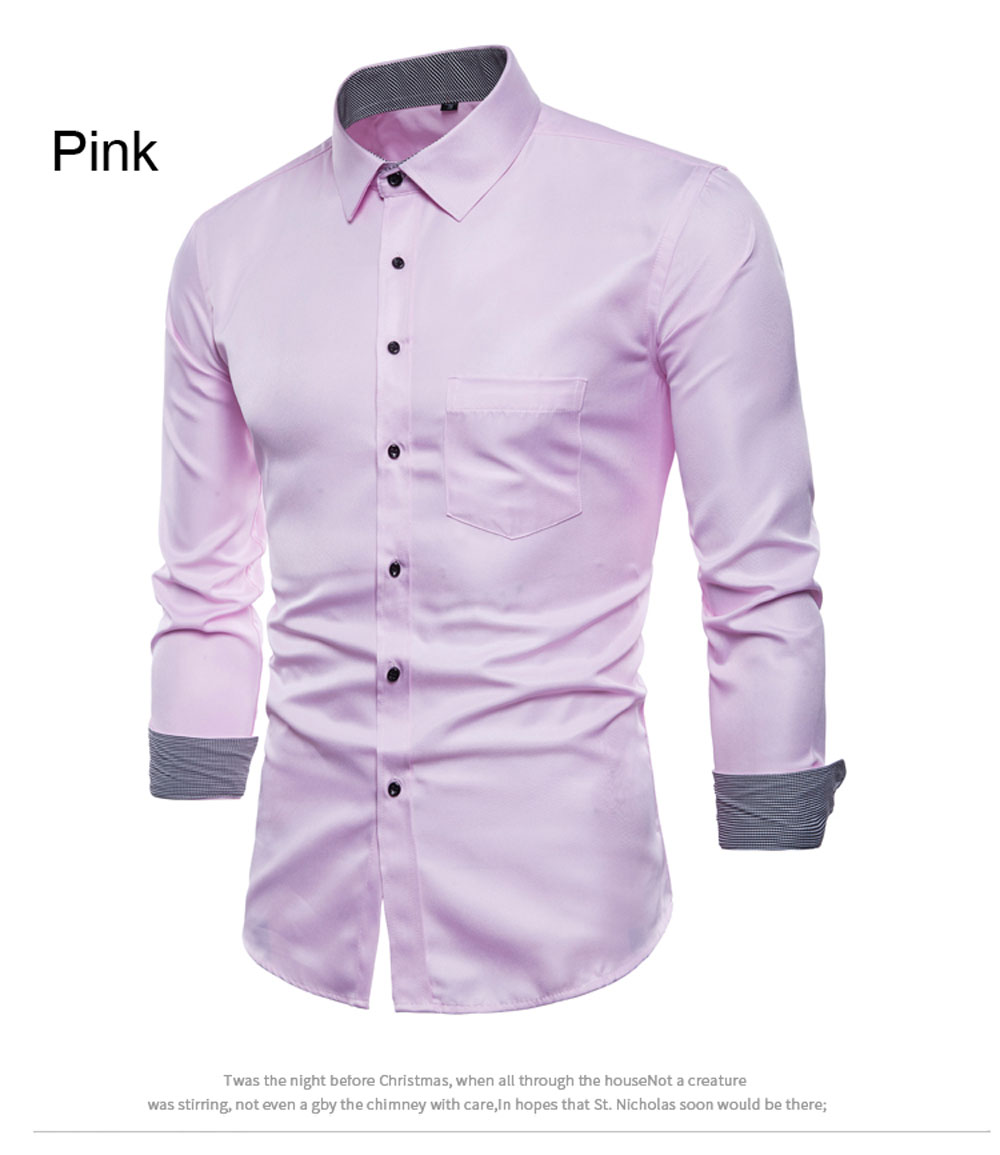 Spring Men's Long-Sleeved Shirt British Solid Color Wild Shirt T-Shirt