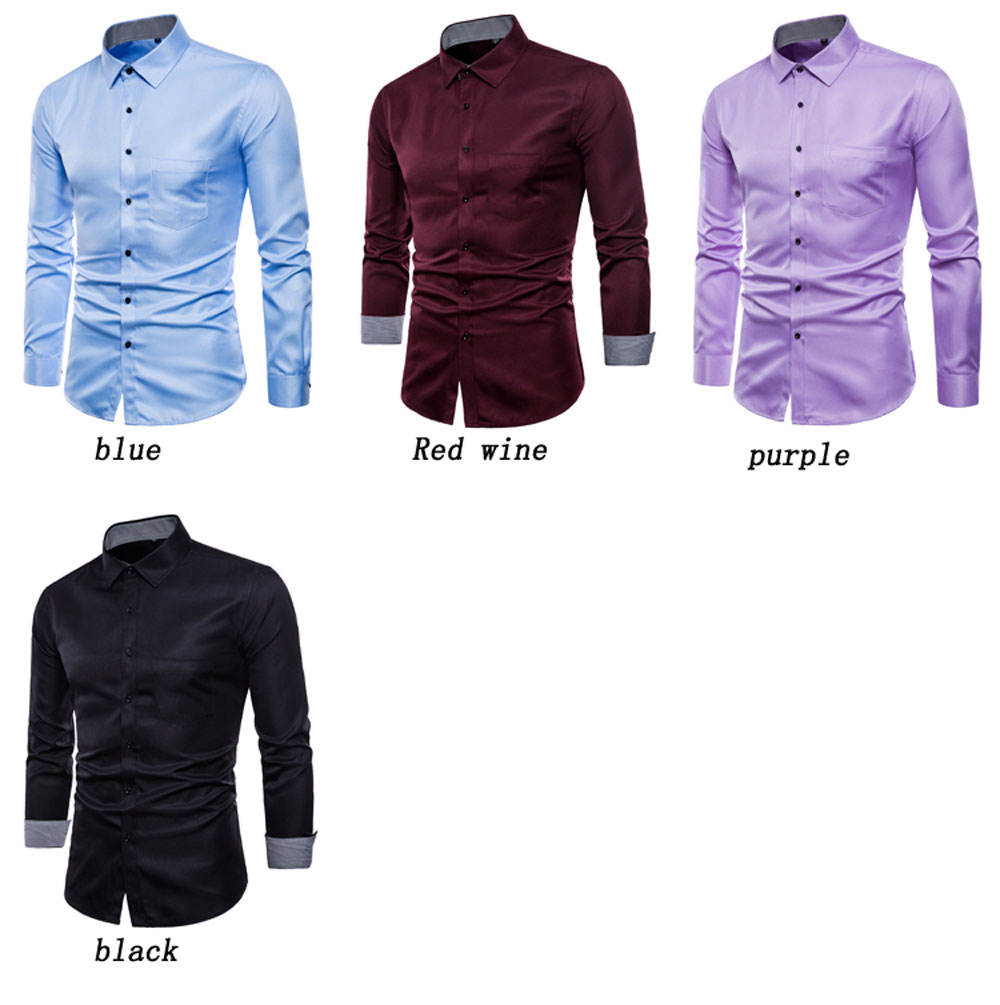 Spring Men's Long-Sleeved Shirt British Solid Color Wild Shirt T-Shirt