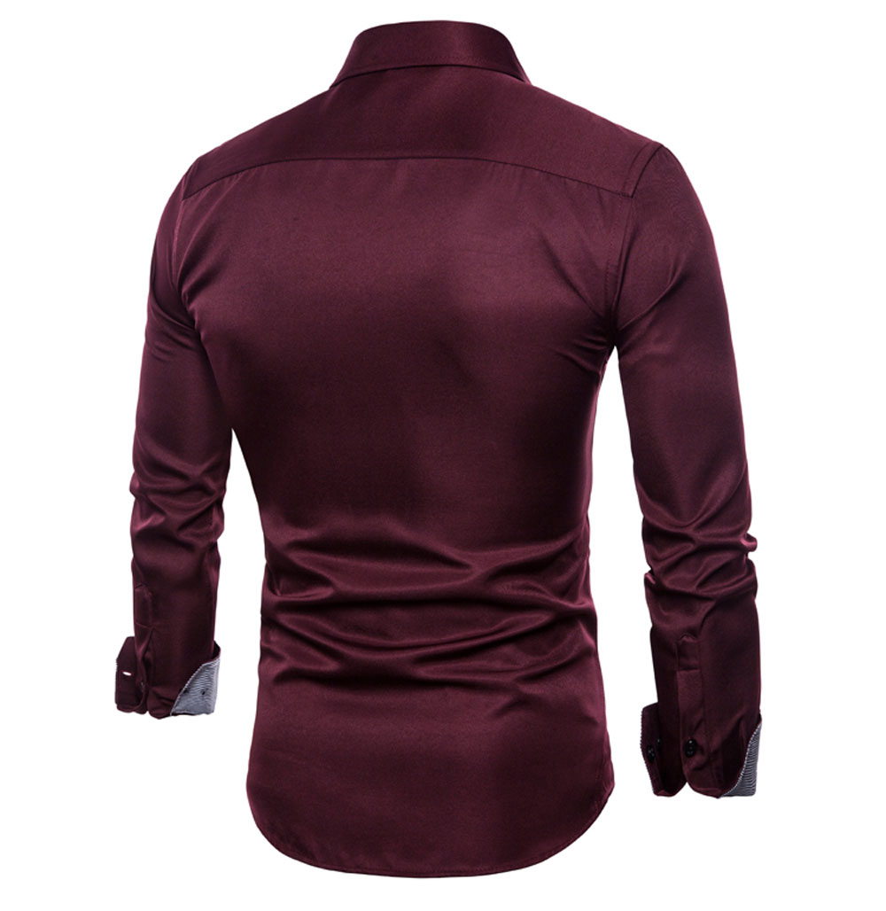 Spring Men's Long-Sleeved Shirt British Solid Color Wild Shirt T-Shirt