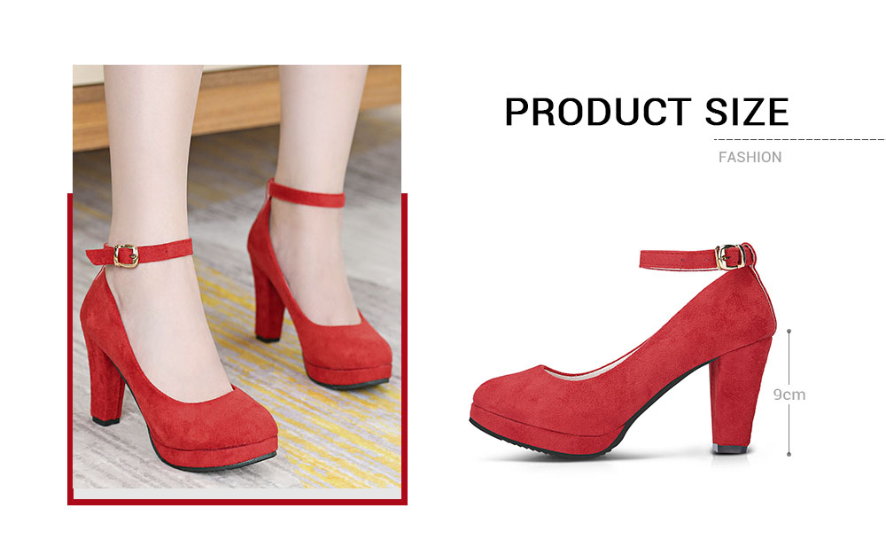 Chunky Heel Suede Round-toe Angle Strap Buckle Women Shoes