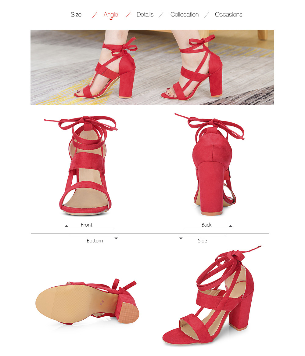 Open-toe Block Heel Angle Strap Lace-up Suede Women Sandals Date Club