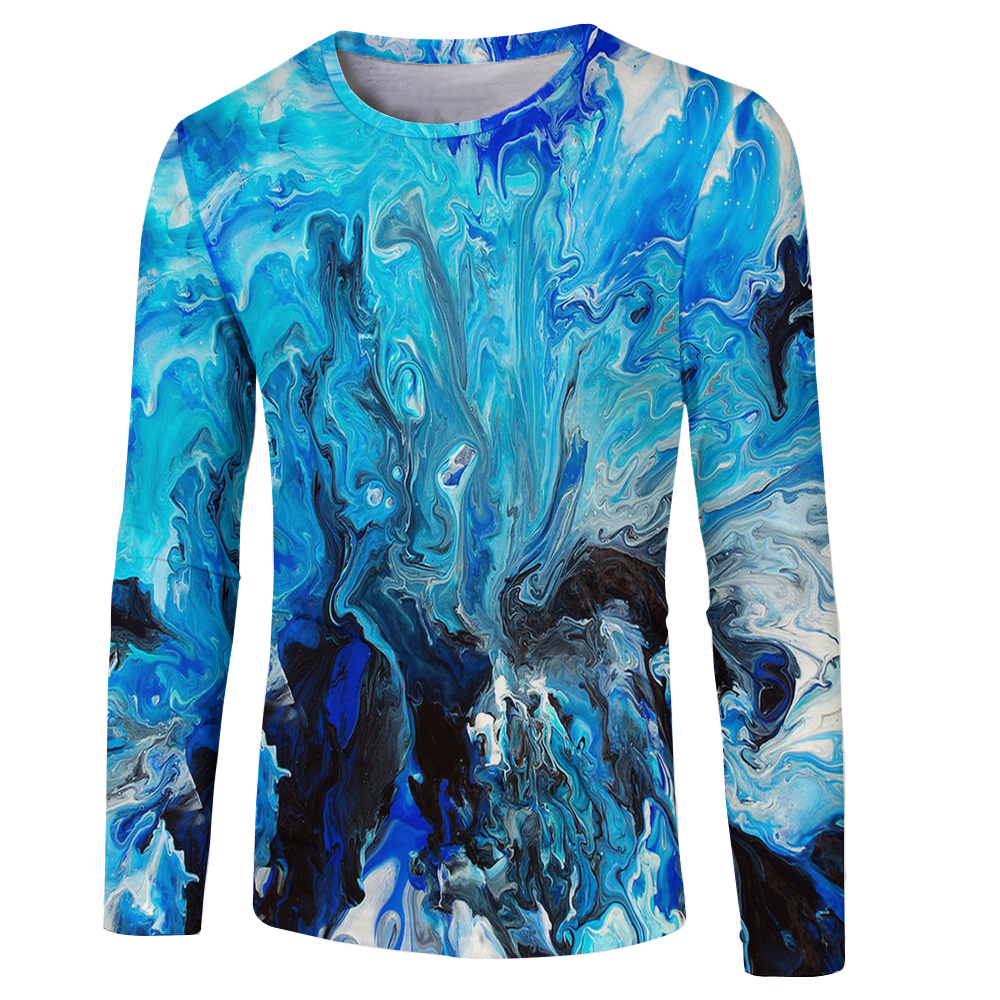 Men's Fall Fashion New 3D Printed Long Sleeve Crew T-shirt