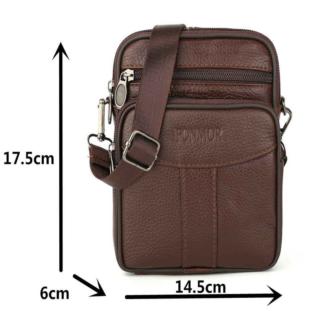 Classic Men Cowhide Leather Messenger Mini Mobile Phone Crossbody Bag