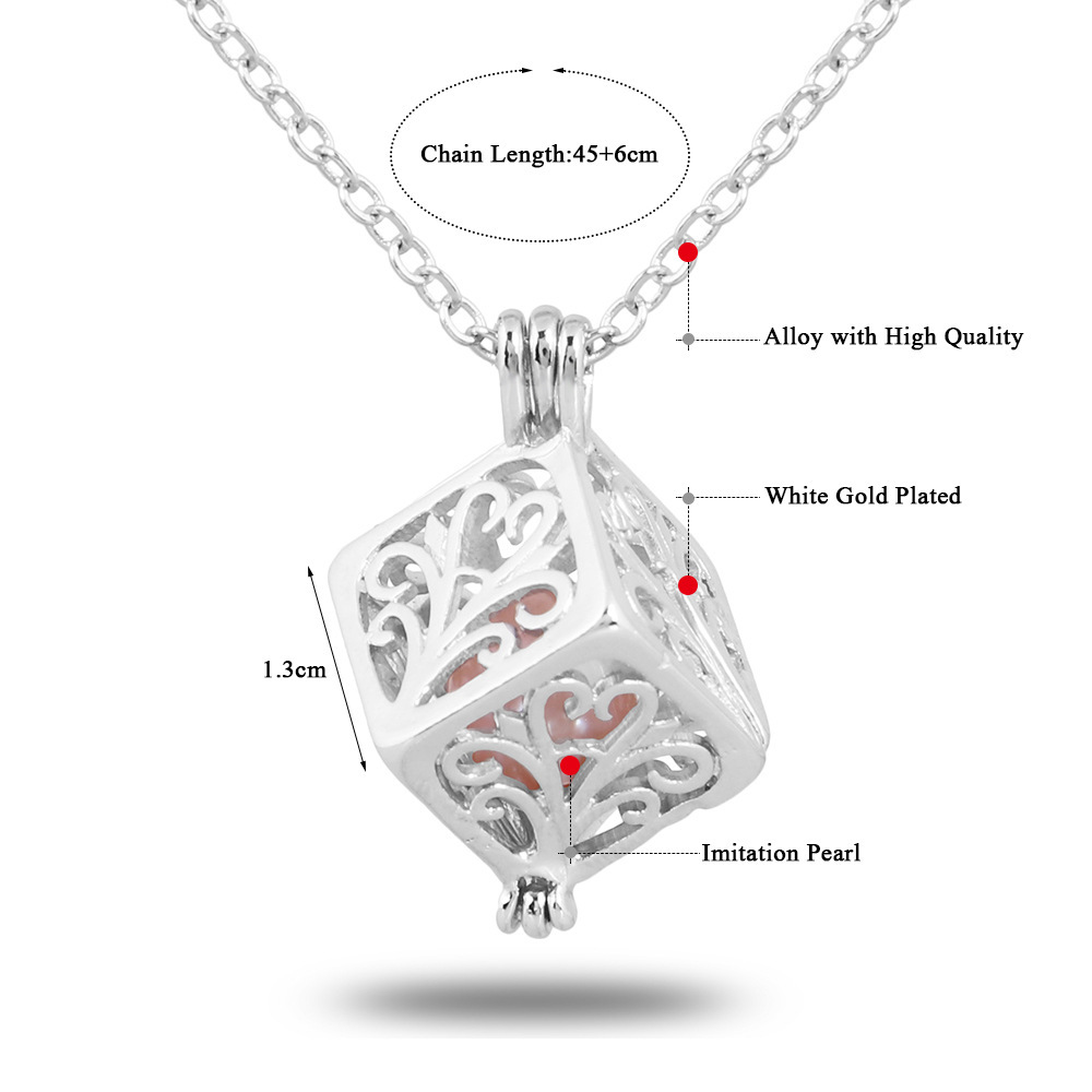 Women Stainless Steel Cube Pearl Necklace Charm Womens Beauty Jewelry Durable Necklace Gift