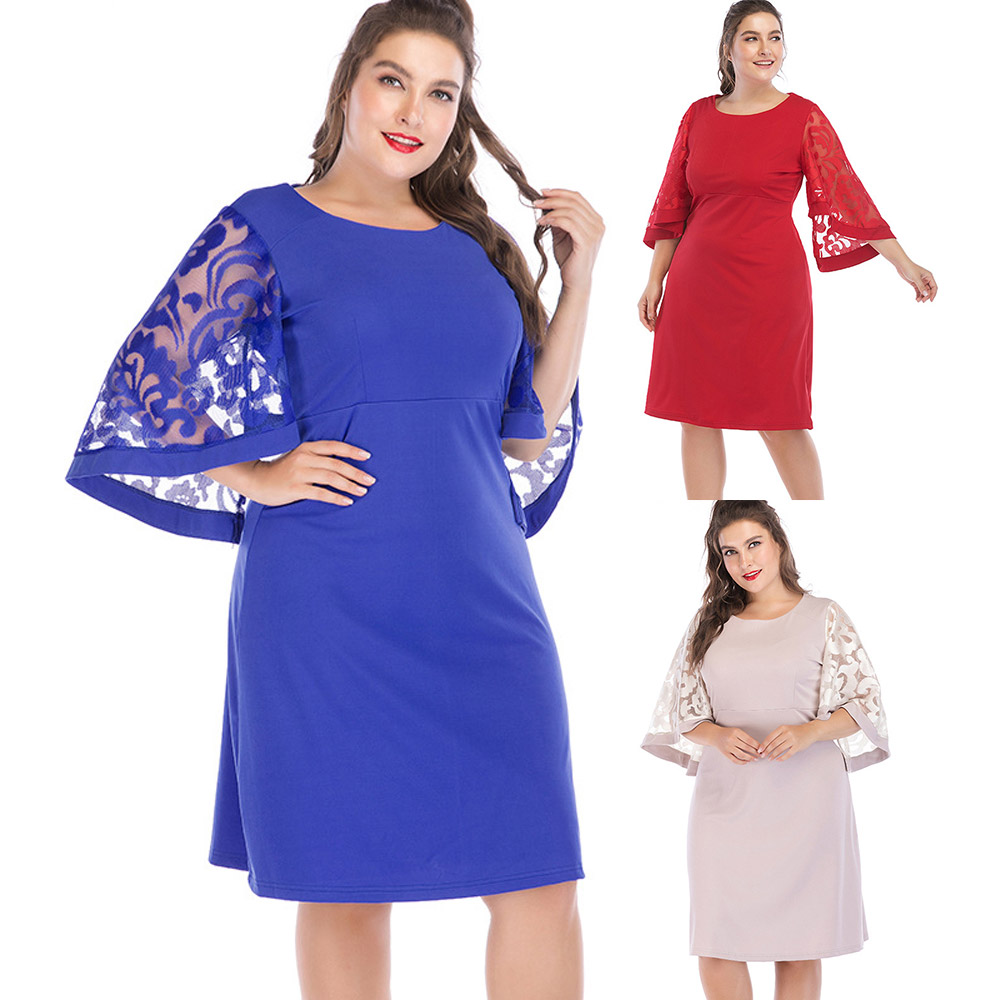Plus Size Lace Bell Sleeve Dress