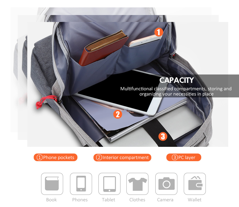 Guapabien USB Charging Laptop Backpack Water Resistance Teenager Travel Bag