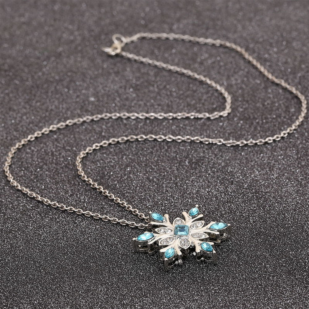 Water Blue Snowflake Diamond Pendant Necklace