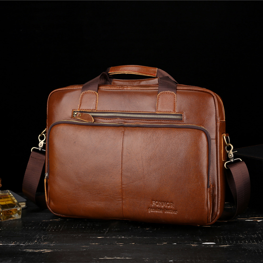 New Arrival Business Causal Men Genuine Leather Briefcase 15 Inch Handbag