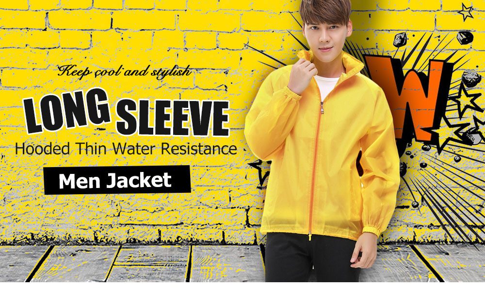 Long Sleeve Hooded Pocket Solid Color Thin Water Resistance Outdoor Men Jacket