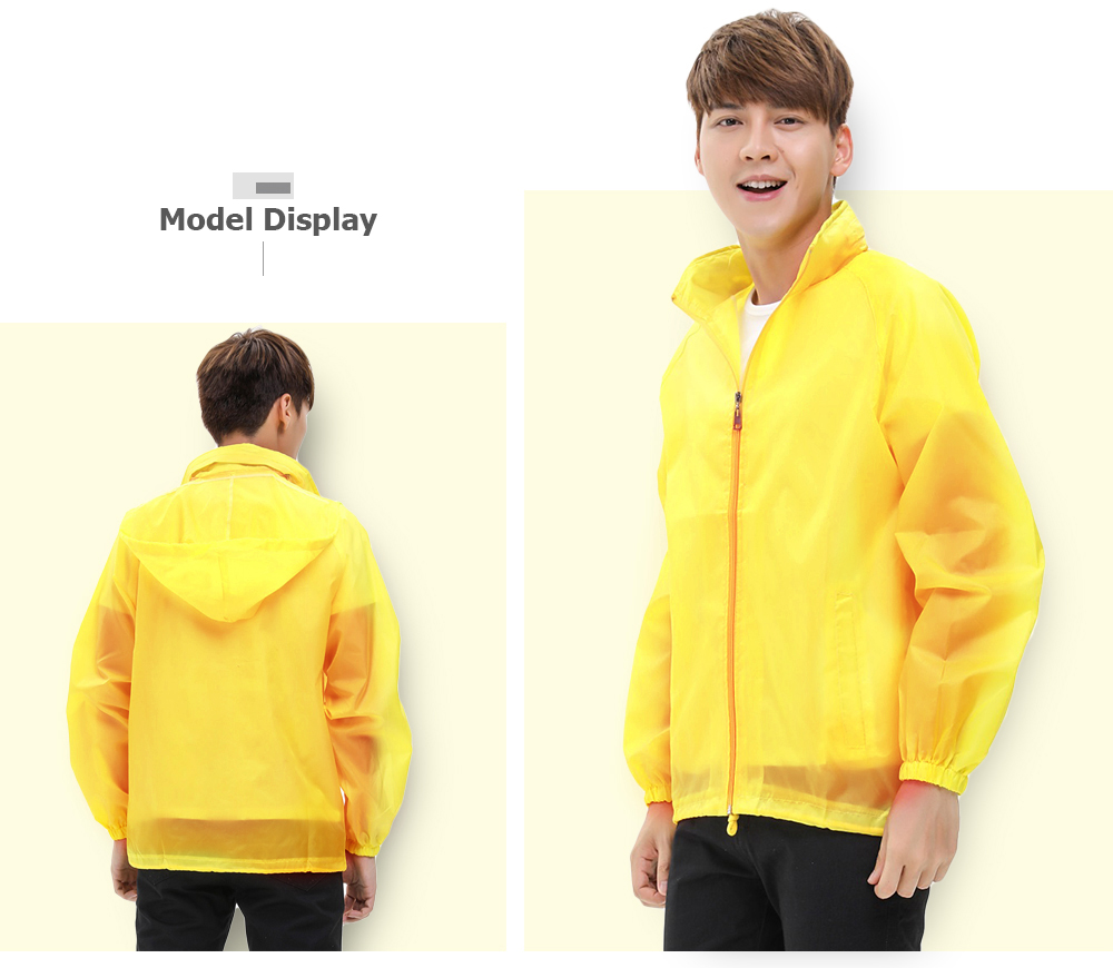 Long Sleeve Hooded Pocket Solid Color Thin Water Resistance Outdoor Men Jacket