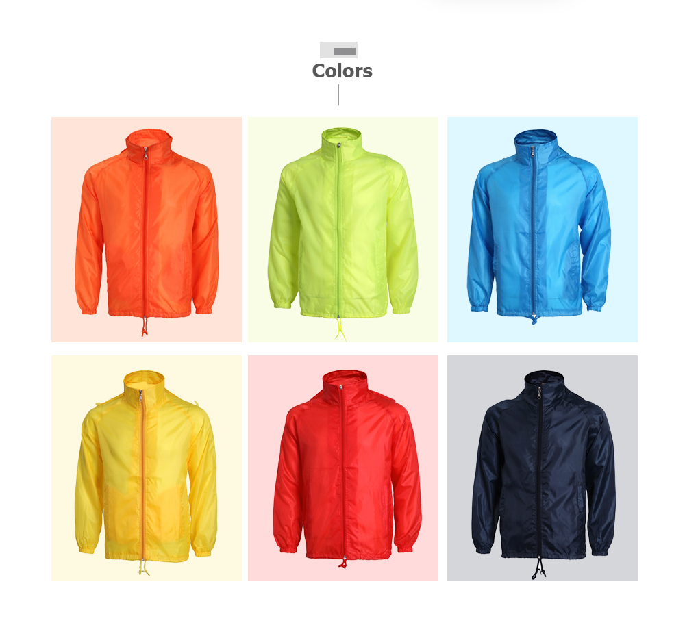 Long Sleeve Hooded Pocket Solid Color Thin Water Resistance Outdoor Men Jacket