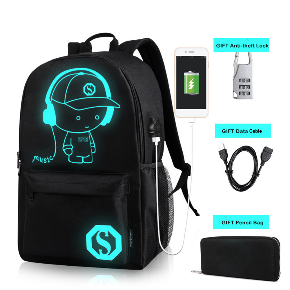 Anti-theft Student School Bag Anime Luminous USB Charge Laptop Computer Backpack