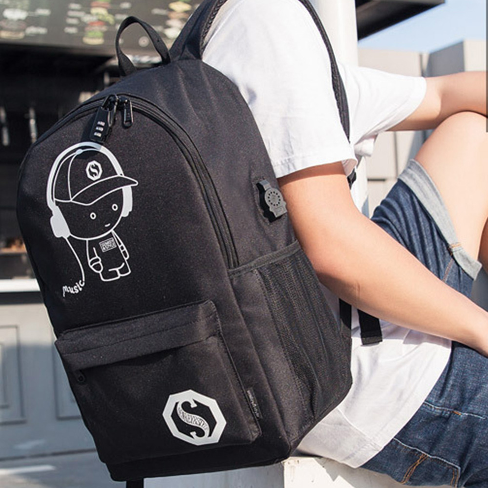 Anti-theft Student School Bag Anime Luminous USB Charge Laptop Computer Backpack