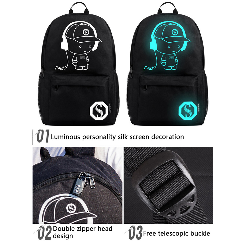 Anti-theft Student School Bag Anime Luminous USB Charge Laptop Computer Backpack