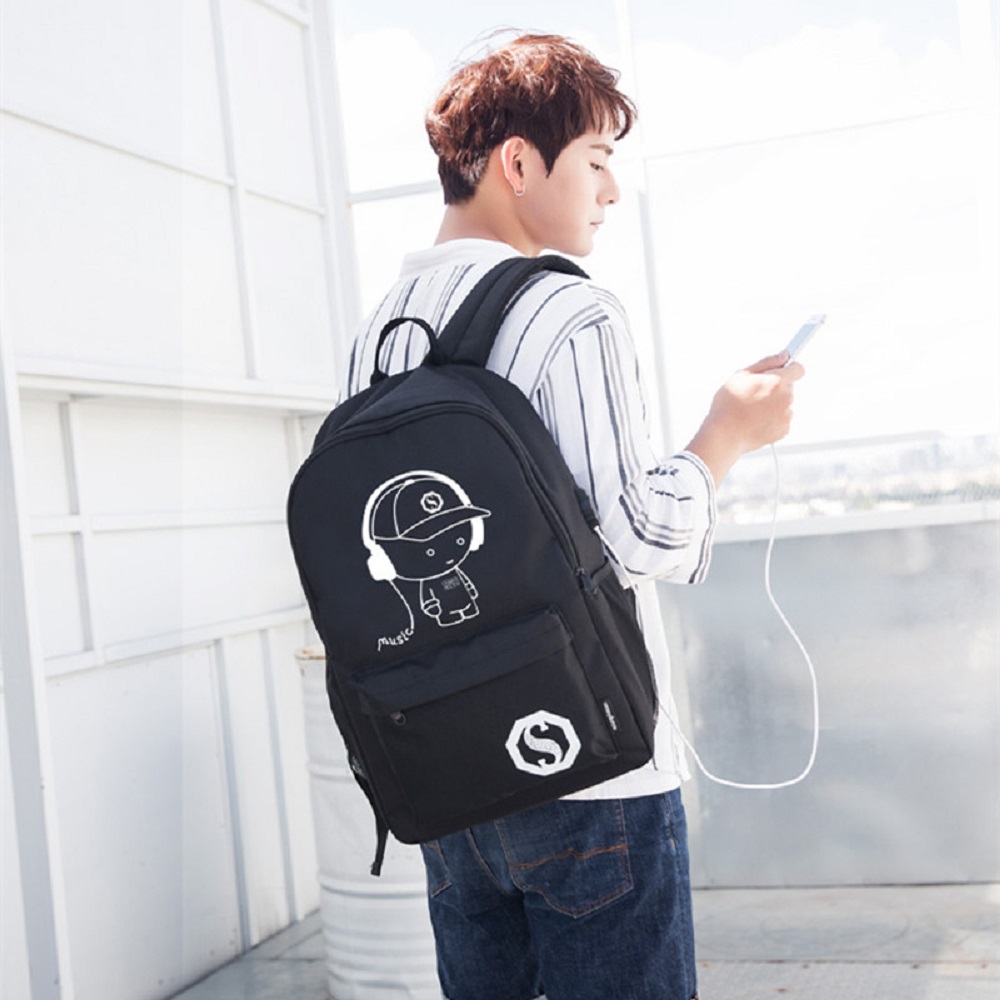 Anti-theft Student School Bag Anime Luminous USB Charge Laptop Computer Backpack